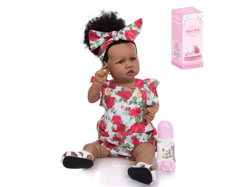 58Cm Reborn Soft Rubber High-Fidelity Baby Doll (Ordinary Pp Car Hair) With Baby Bottle, Magnetic Pacifier, Diaper, Birth Card, Shoes