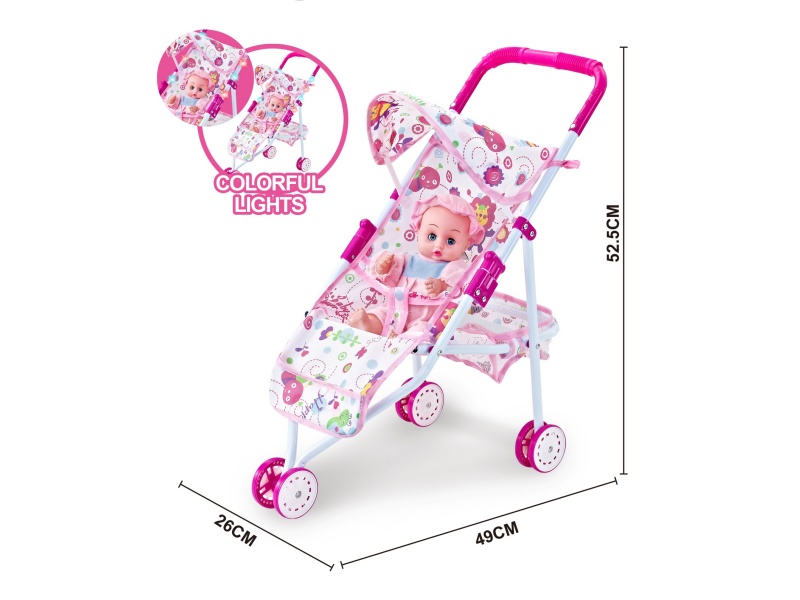 A Colorful Light Iron Trolley With A 12-Inch Empty Music Doll