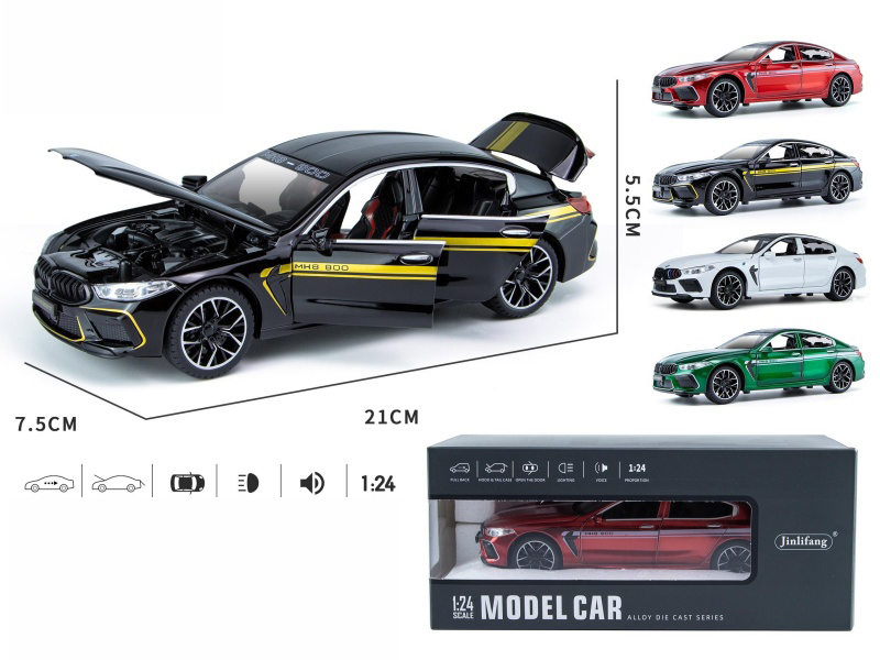 1:24 BMW M8 Latte Version Pull Back Alloy Six-Door Car Model With Sound And Lights