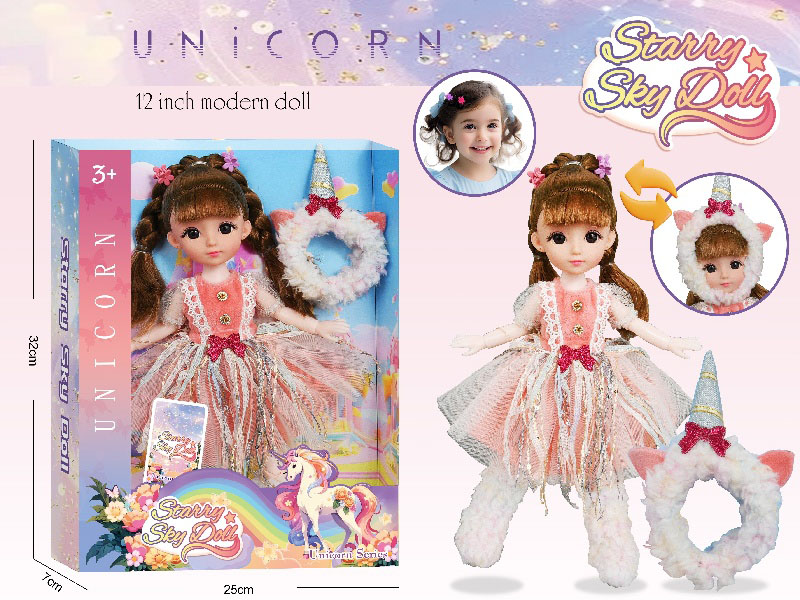 12-Inch 30-Centimeter Unicorn Princess - 1 Piece With Unicorn Headwear - 2 Pieces With Hairpins