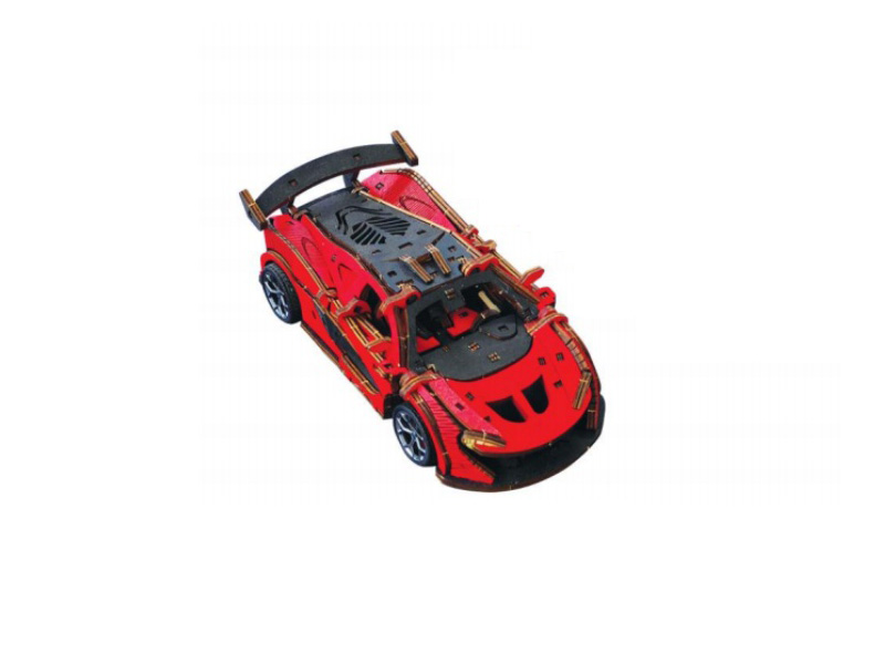 Diy 3D Wooden/Wooden Car/Assembled Car/Wooden Assembled Model Car /1:24 Wooden Inertial Racing Car (Yellow)