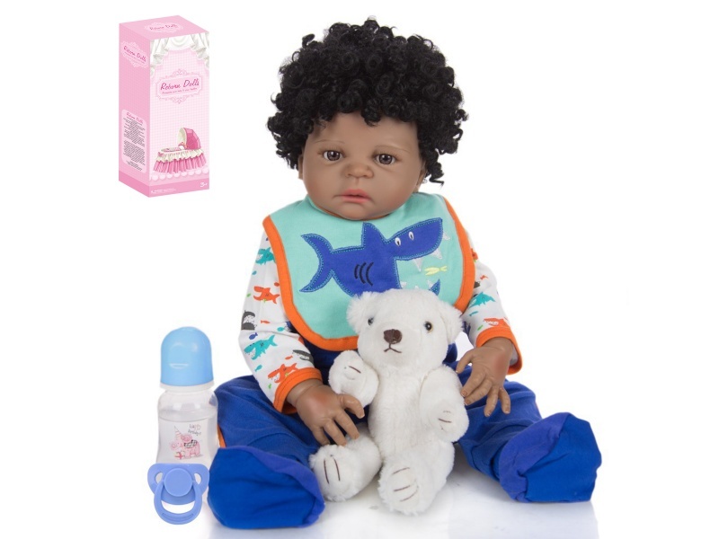 56Cm Rebirth Doll High-Fidelity Baby Doll (Ordinary Pp Car Hair) With Milk Bottle, Magnetic Pacifier, Diaper, Birth Card, Plush Bear