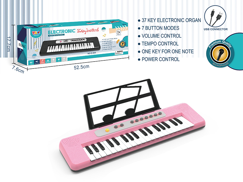 37-Key Multifunctional Electronic Organ(Pink)With TypeC Connector, With Music Stand