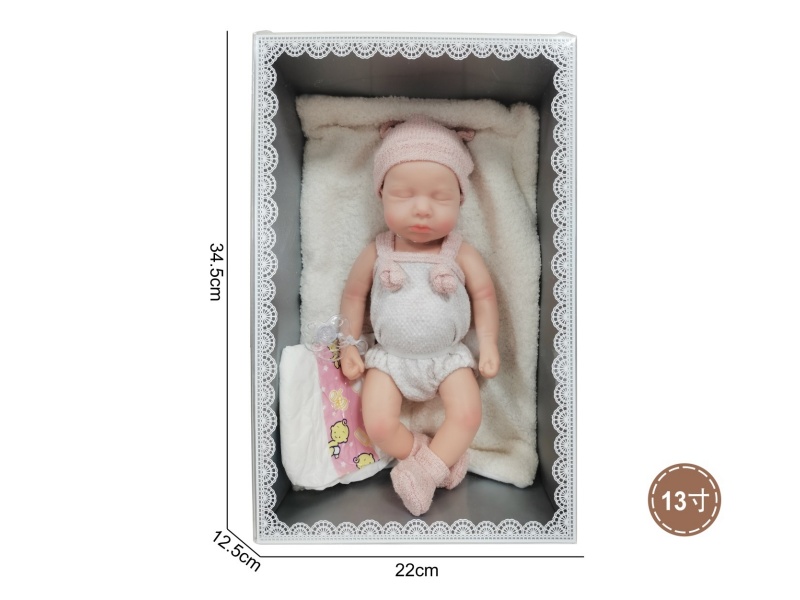 13-Inch Solid Silicone Baby Doll With Squinting Eyes, Pillow/Pacifier/Diaper (For Girls)