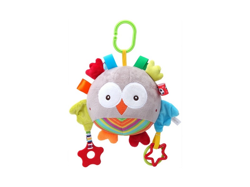 Owl Baby Teething Neck, Pull Ring, Bell Plush Pendant