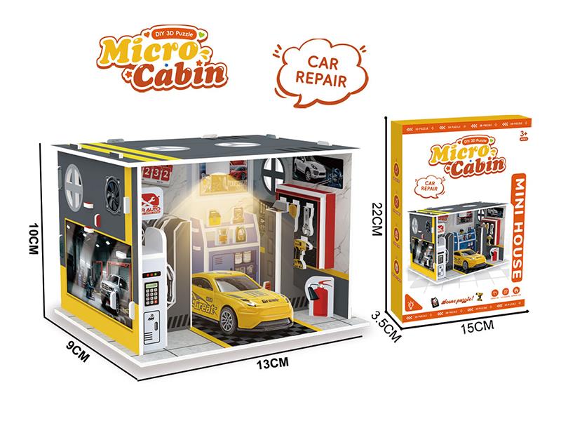 DIY 3D Puzzle Micro Cabin - Auto Repair Shop With LED Lights