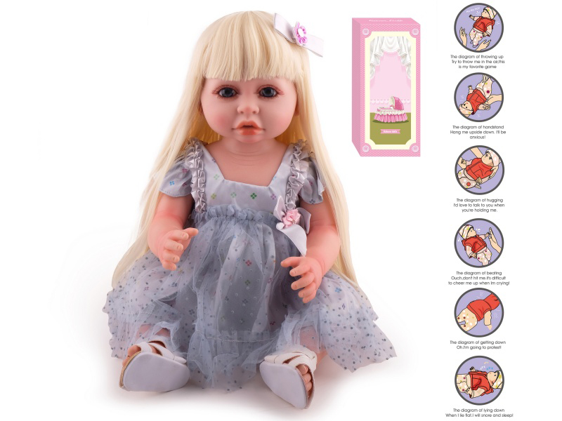55cm Soft Plastic Reborn Doll(Wig Sheath) With Feeding-Bottle, Magnetic Pacifier, Diaper, Birth Card, With Gravity-Sensing Sound-Emitting Function