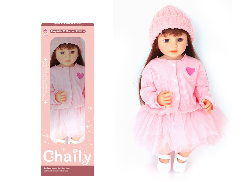 55CM Soft Glue High Simulation Baby Doll(Wig Sheath)With Diaper, Birth Card, Woollen Cap