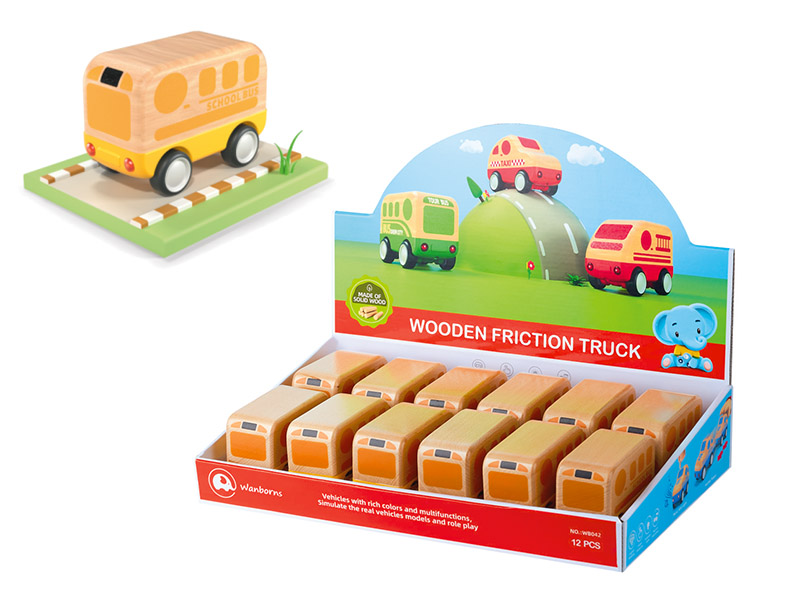 Wooden Mini School Bus With Music And Lights 12PCS/Box