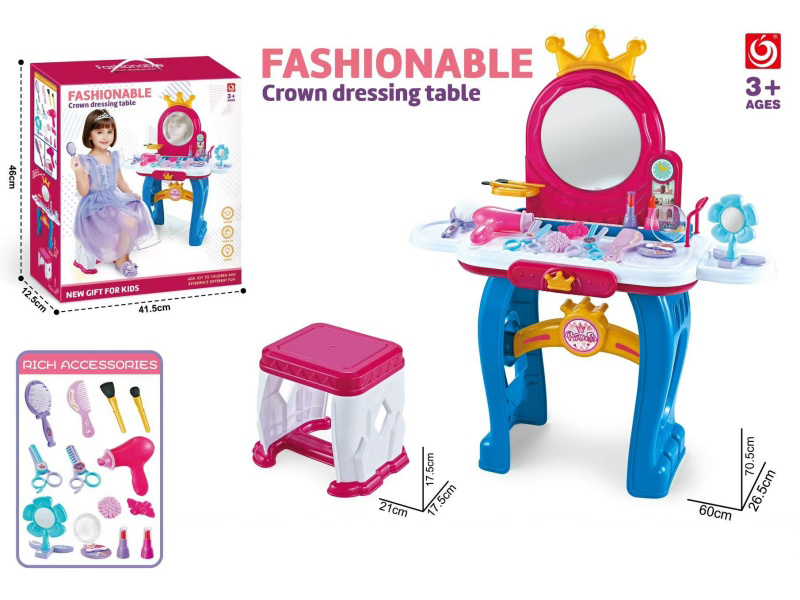 Fashionable Round Mirror Large Crown Dressing Table (With Chair)