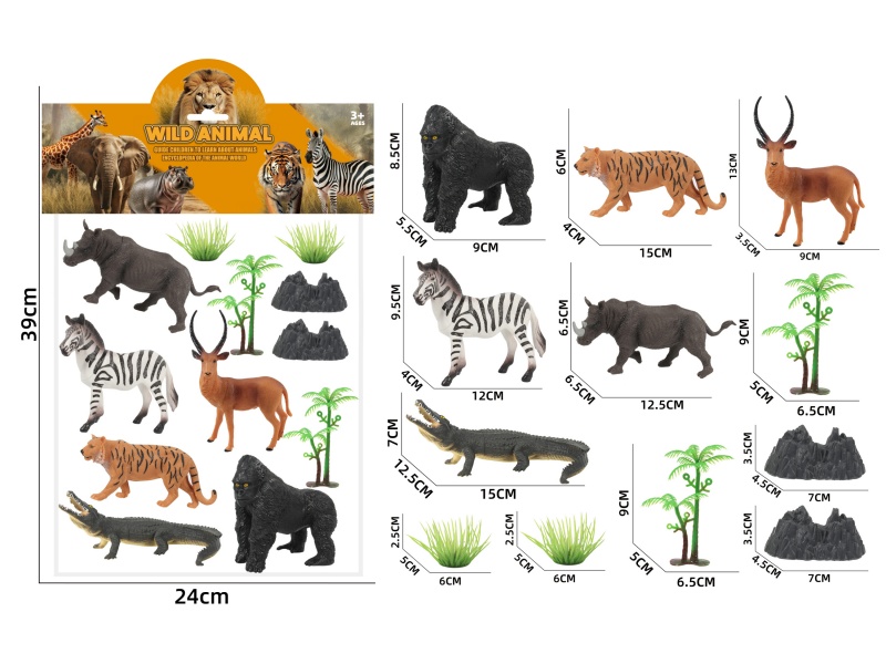 Chimpanzee, Tiger, Antelope, Zebra, Rhinoceros, Crocodile Simulation Wild Animal Scene Series Set 5