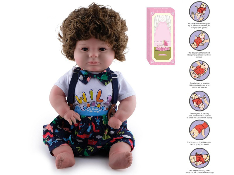 60cm Soft Plastic Reborn Doll(Hair Implanted By Machine)With Feeding-Bottle, Magnetic Pacifier, Diaper, Birth Card, Gravity-Sensing Sound-Emitting Function