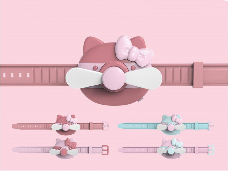 Usb Charging Cartoon Mini Cat Watch Fan (Lithium Battery)