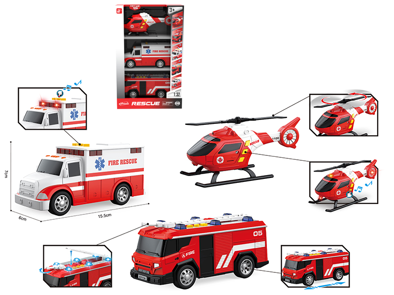 1:32 Friction Fire Engine Set(Sound & Lights)
