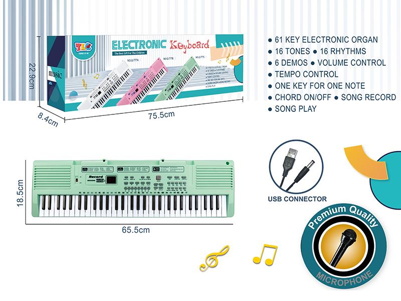 61 Key Multifunctional Electronic Organ With USB Cable, Microphone(Green)