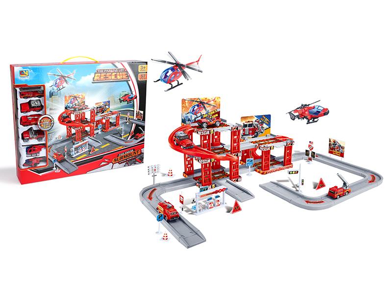 Fire Rescue Parking Lot(With 4 Alloy Cars,2 Plastic Helicopters)