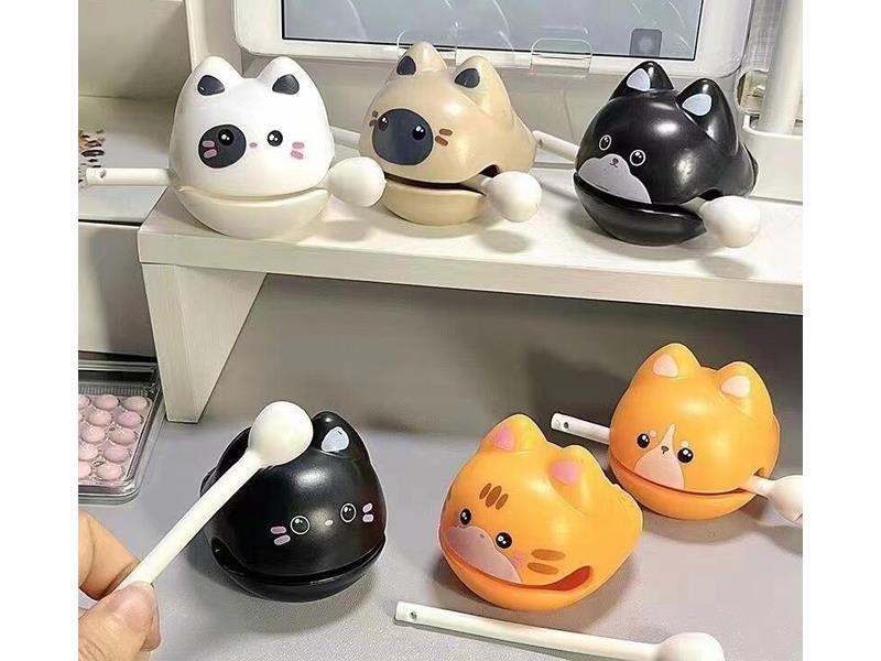 Cat Tapping Wooden Fish Toy