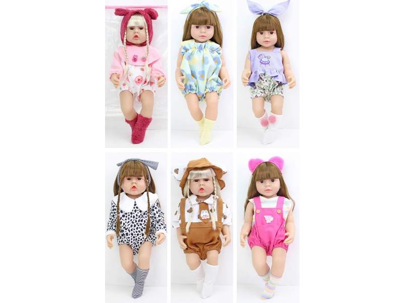 【 English 】 22-Inch 58 Cm 5-Joint Vinyl Body 3D True Eye Simulation Doll Rebirth Doll With Hair Accessories And Socks In Six Mixed Sets