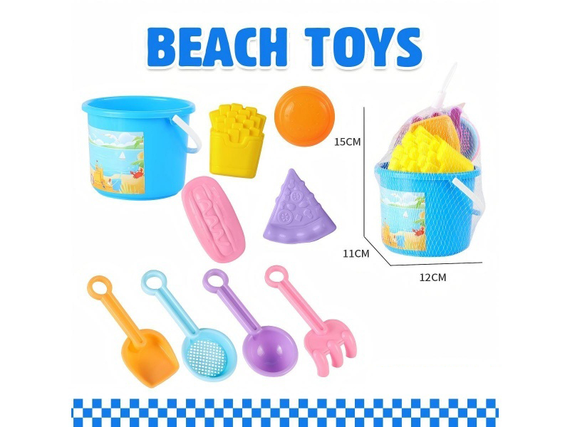 Beach Bucket Sand Spade Tools Burger Potato Chip Mold Set Of 9
