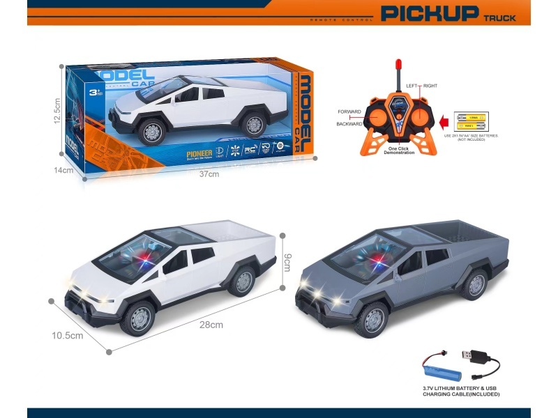 27Mhz 1:14 Five-Channel Tesla Cyber Pickup Remote Control With Lights, One-Button Demonstration, Bright Window Seat (Including Battery)
