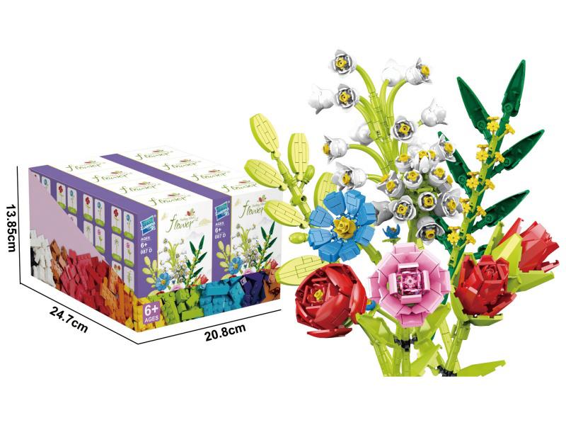 Eight-In-One Flower Bouquet Building Blocks: Peony/Cosmos/Hydrangea, Rose/Rose/Lily Of The Valley, Osmanthus/Olive, 256 Pieces