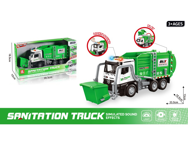1:16 Sound And Light Inertial Openable Sanitation Vehicle (Package 3*Ag13)