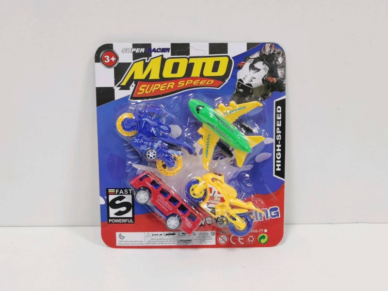 Sliding Solid-Color Passenger Aircraft, Bus And Motorcycle (4 Pieces)