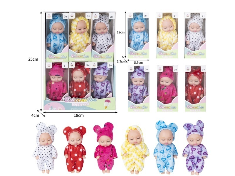 4-Inch Solid Sleeping Doll (6-Piece Set)