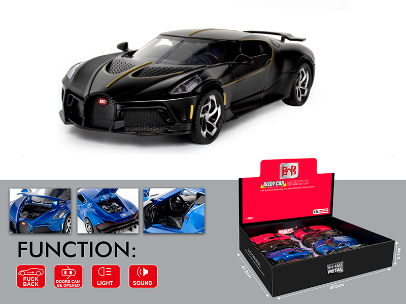1:24 Bugatti Alloy Car Model(4 Door Opening, Pull Back, Sound And Lights)