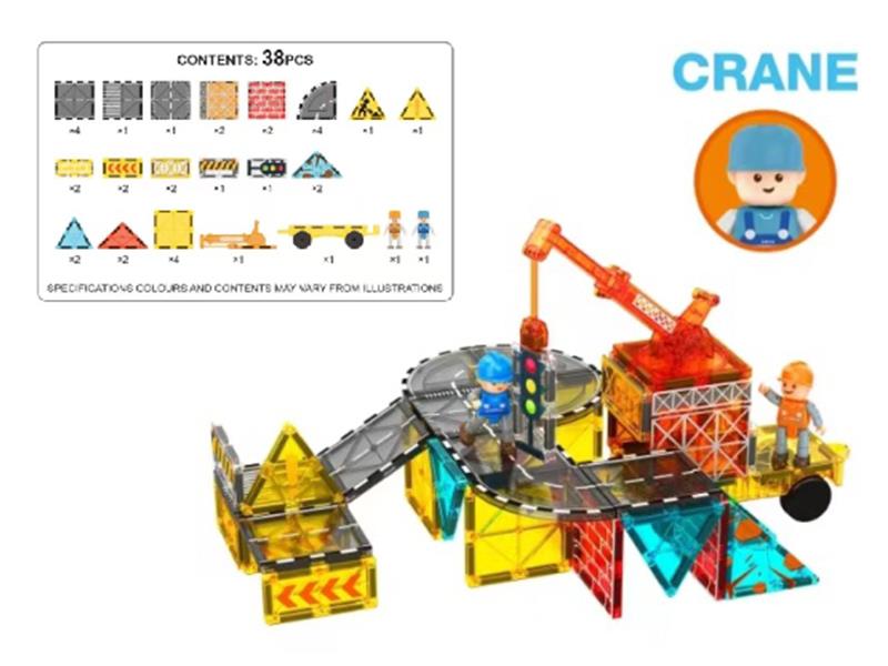 38pcs Crane Engineering Truck Magnetic Building Blocks