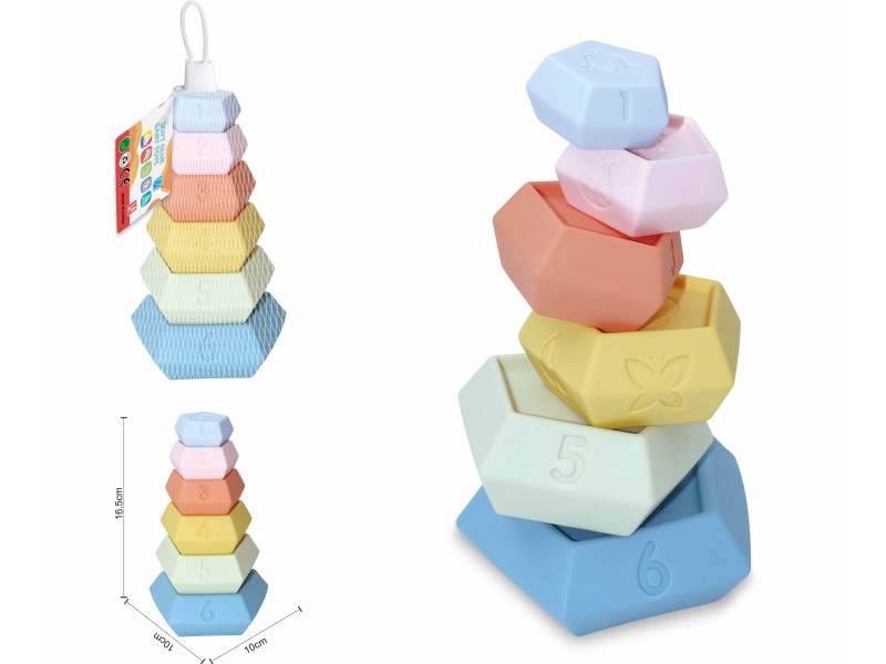 Soft Plastic Six-Layer Pentagonal Stacking Toy 6pcs