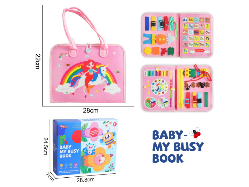 Montessori Early Childhood Education And Intelligence Development - Pink Felt 3-Page Rainbow Mermaid With Velcro