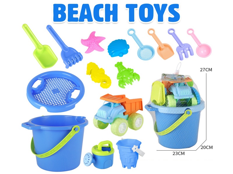 Sand Bucket Truck Castle Bucket Tool Sea Animal Sand Mold Set 15pcs