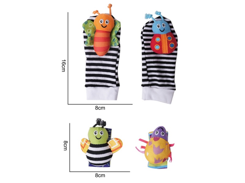 A Four-Piece Plush Toy Set Of Black And White Bees