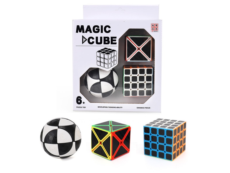 Eight-Axis Rubik'S Cube + 4X4 Rubik'S Cube (Both Pieces Are Carbon Fiber Stickers/Printed) + Two-Color Football Rubik'S Cube