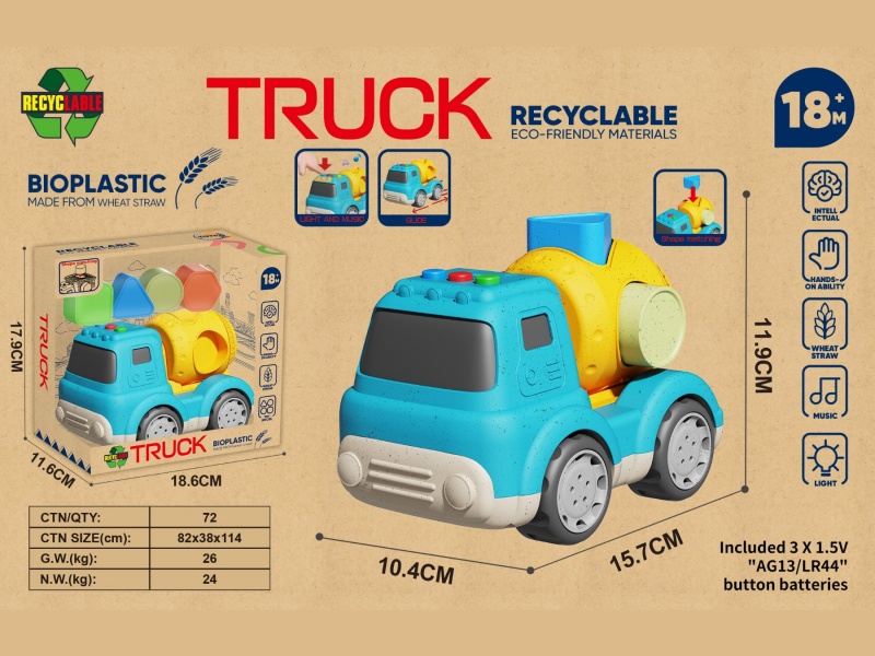 Straw Cartoon Sliding Building Blocks Matching Mixer Truck (With Lights And Music)