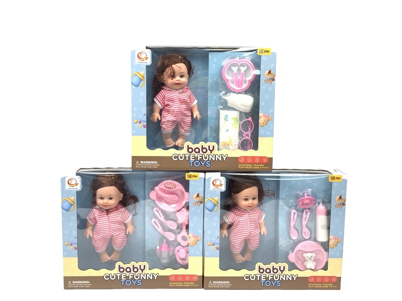A Mixed Set Of Three Types Of 10-Inch Figurines And Dolls With Tableware