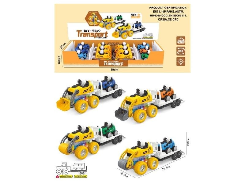 Four-Wheel Drive Double Friction Stunt Space Engineering Trailer + Towed Pull-Back Space Vehicle