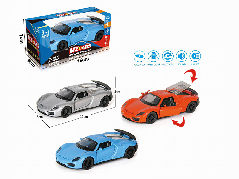 1:36 Pull Back Alloy Sports Car(3 Doors Can Open)(With Sound And Lights)