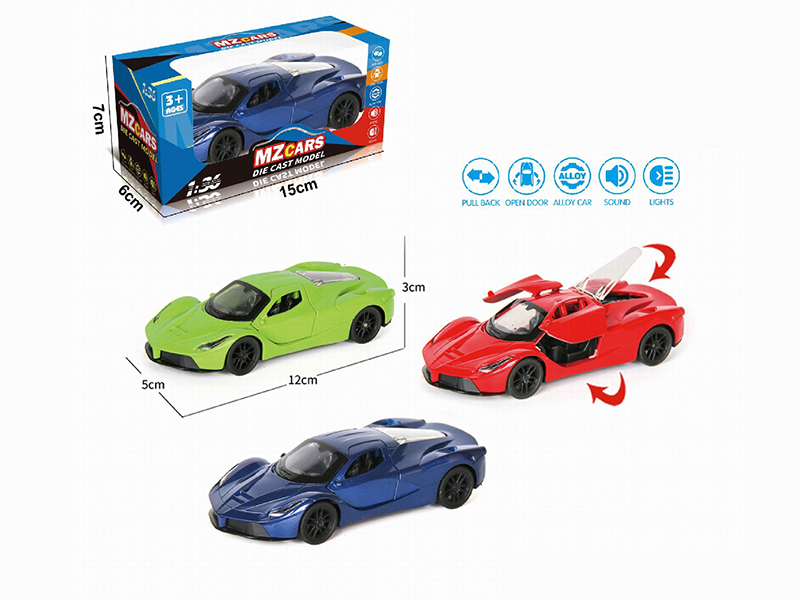 1:36 Pull Back Alloy Sports Car(3 Doors Can Open)(With Sound And Lights)