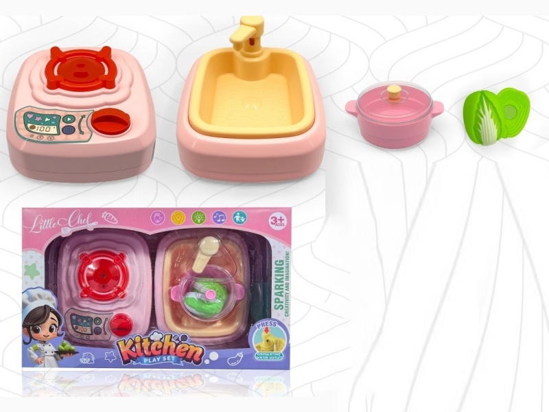 High-end simulated stove top (lighting, music) + press water circulation vegetable basin stove