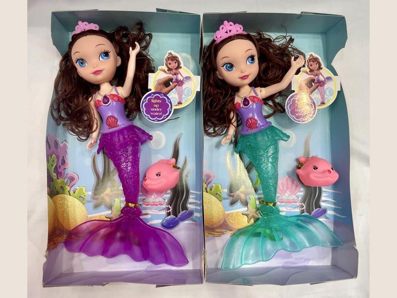 9 Inch Solid Sophia Mermaid Doll With Fish Ribbon Light Music