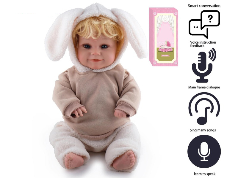60cm Soft Plastic Reborn Doll(Hair Implanted By Machine)With Feeding-Bottle, Magnetic Pacifier, Diaper, Birth Card, With Smart Conversation, Recording Function