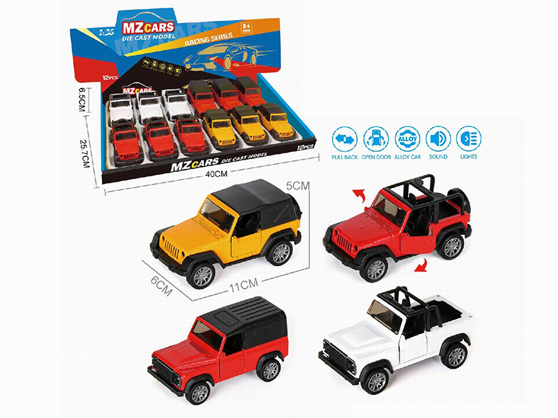 1:36 Pull Back Alloy Open Door Off-Road Vehicle(With Sound And Lights) 12pcs