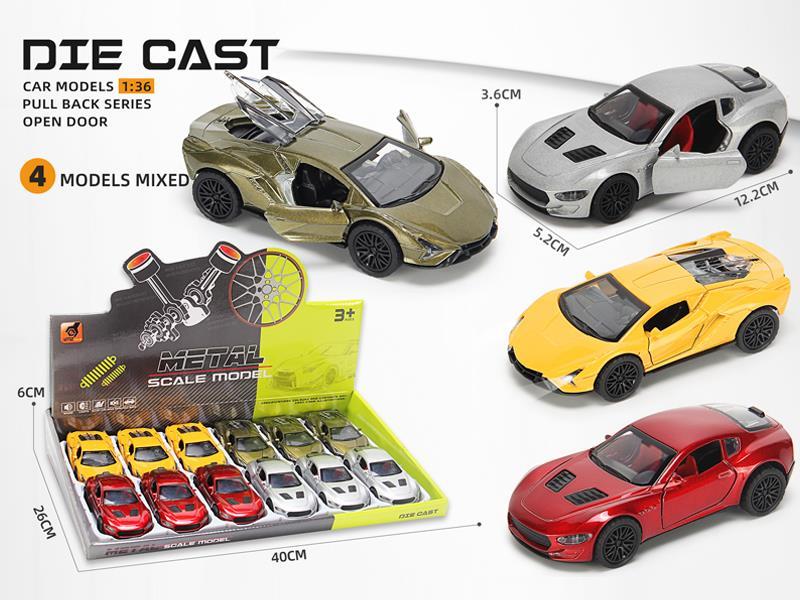 12PCS 1:36 Alloy Pull Back Three-Door Sports Car With Sound And Light