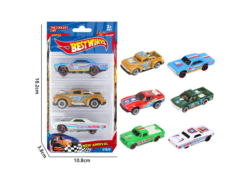 6-Piece 1:64 Pickup Truck, Muscle Car, Off-Road Vehicle Alloy Model 3-Pack