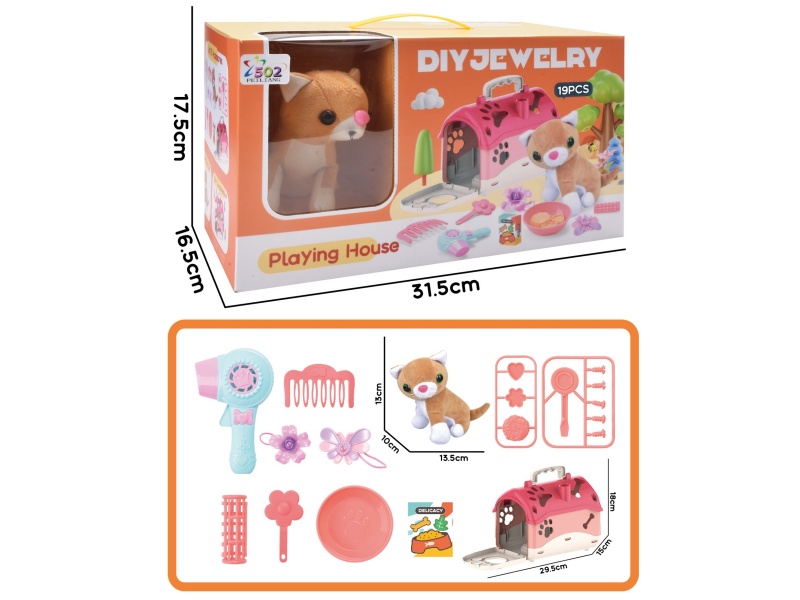 Self-Assembled Pet Cage With Plush Cat