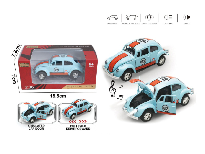 1; 36 Resilience Alloy Car Model Beetle Bay Edition With Lights And Music