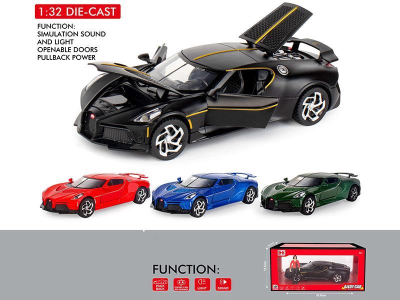 1:32 Bugatti Pull Back Alloy Car With Sound And Lights(4 Doors Can Be Opened)