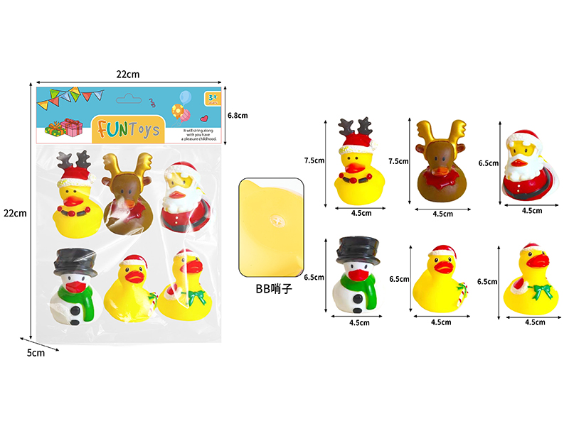Vinyl Christmas Duck Toys With Whistle 6PCS